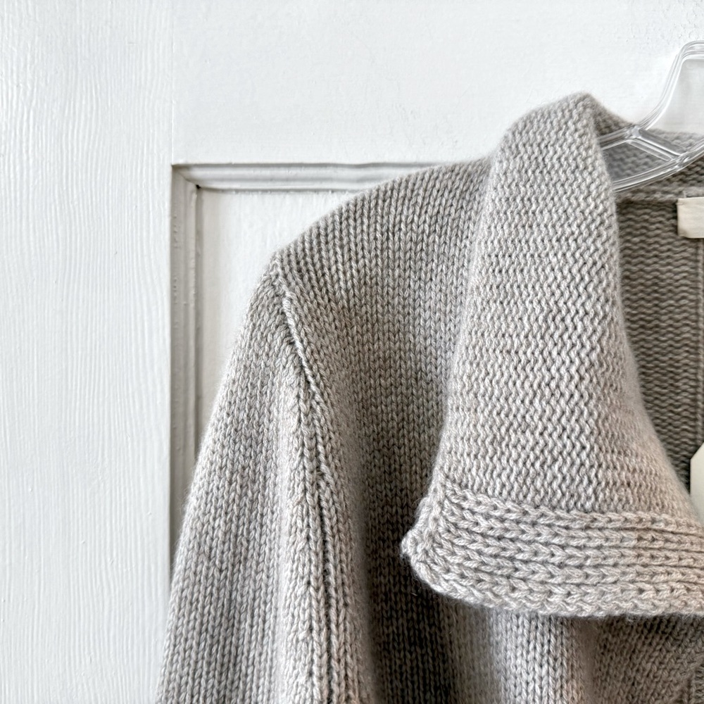 INHABIT | Light Gray 100% Cashmere Shawl‑Collar Open-Front Cardigan S - Picture 2 of 6